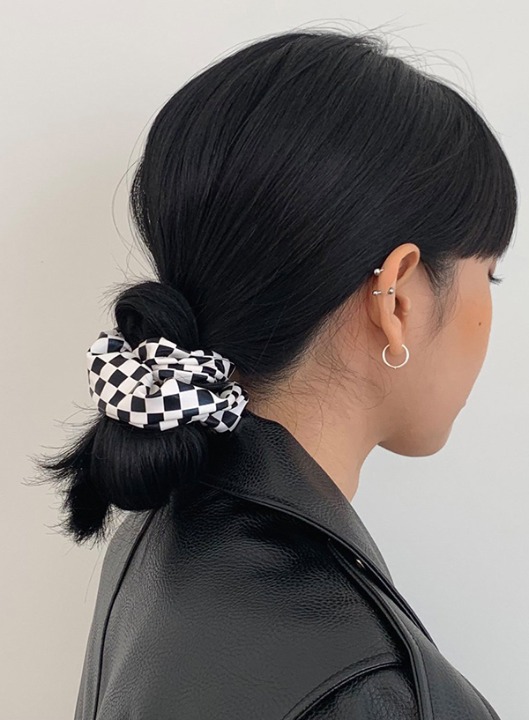 checked leather scrunchie